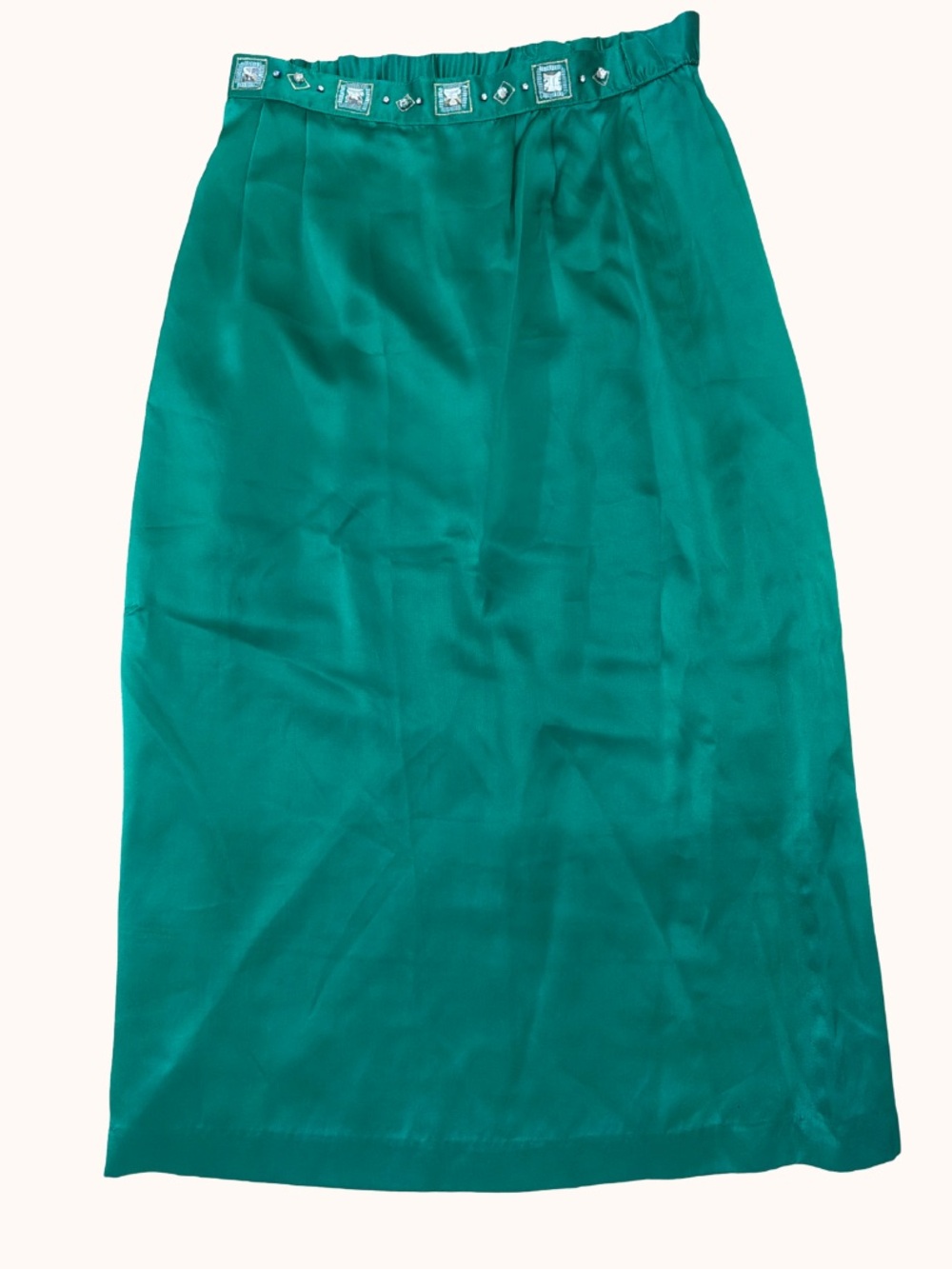 Biba Teal Satin Maxi Skirt with Jeweled Waist